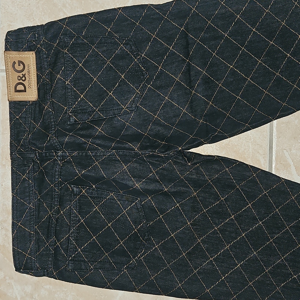 Dark Denim and Tan Stiching Patterned Pants - Picture 6 of 7